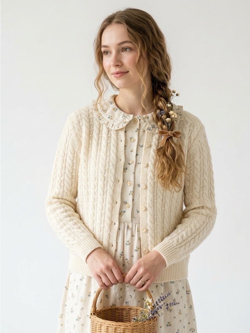 Vintage Cream Fishermancore Wool Cable Knit Cardigan Old Money Heritage Preppy